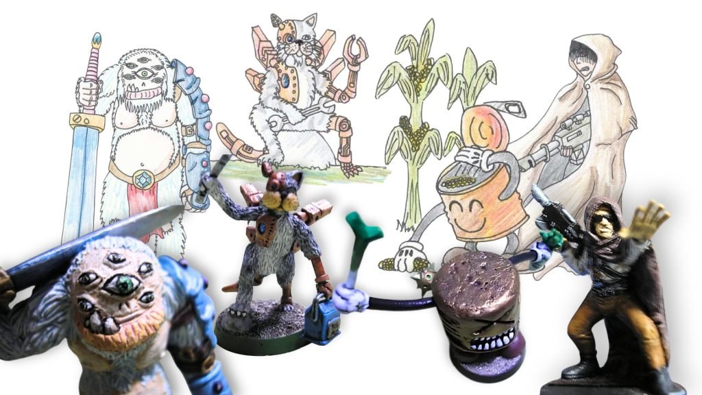 Image 1 of Board game miniatures post with Warhammer miniatures
